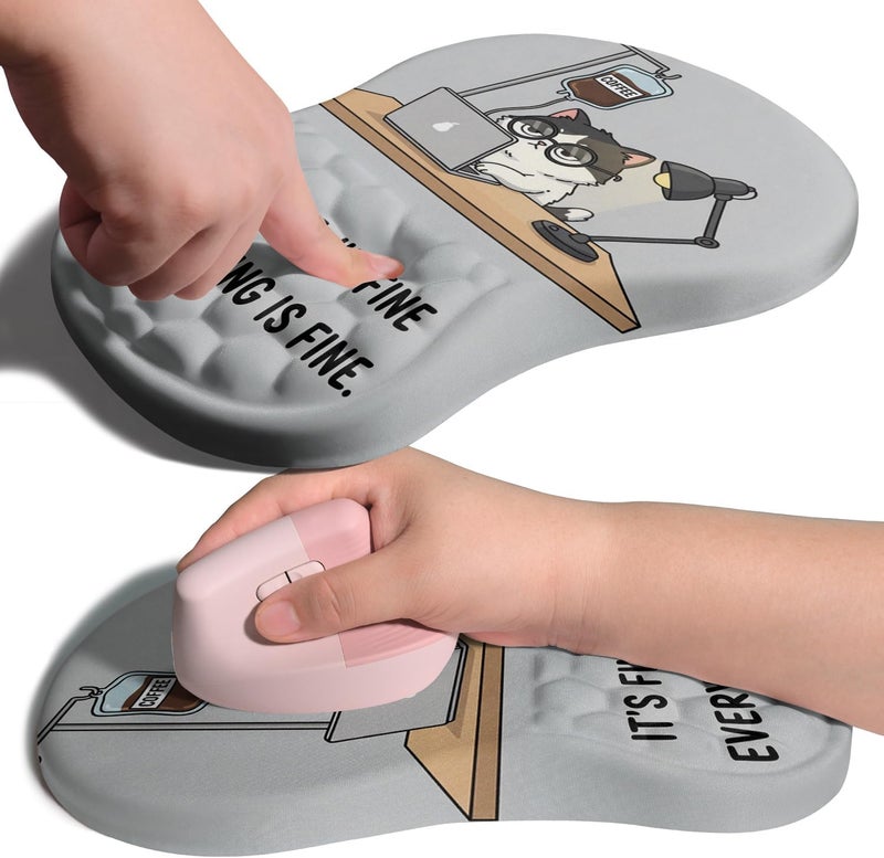 Armanza Ergonomic Joint Wrist Support Mouse Pad with Memory Foam Cushion Massage Bump, Carpal Tunnel Pain Relief Mousepad Slope Design for Wrist Rest, 11.8x7.9 in, Funny Coffee Cat - Image 1